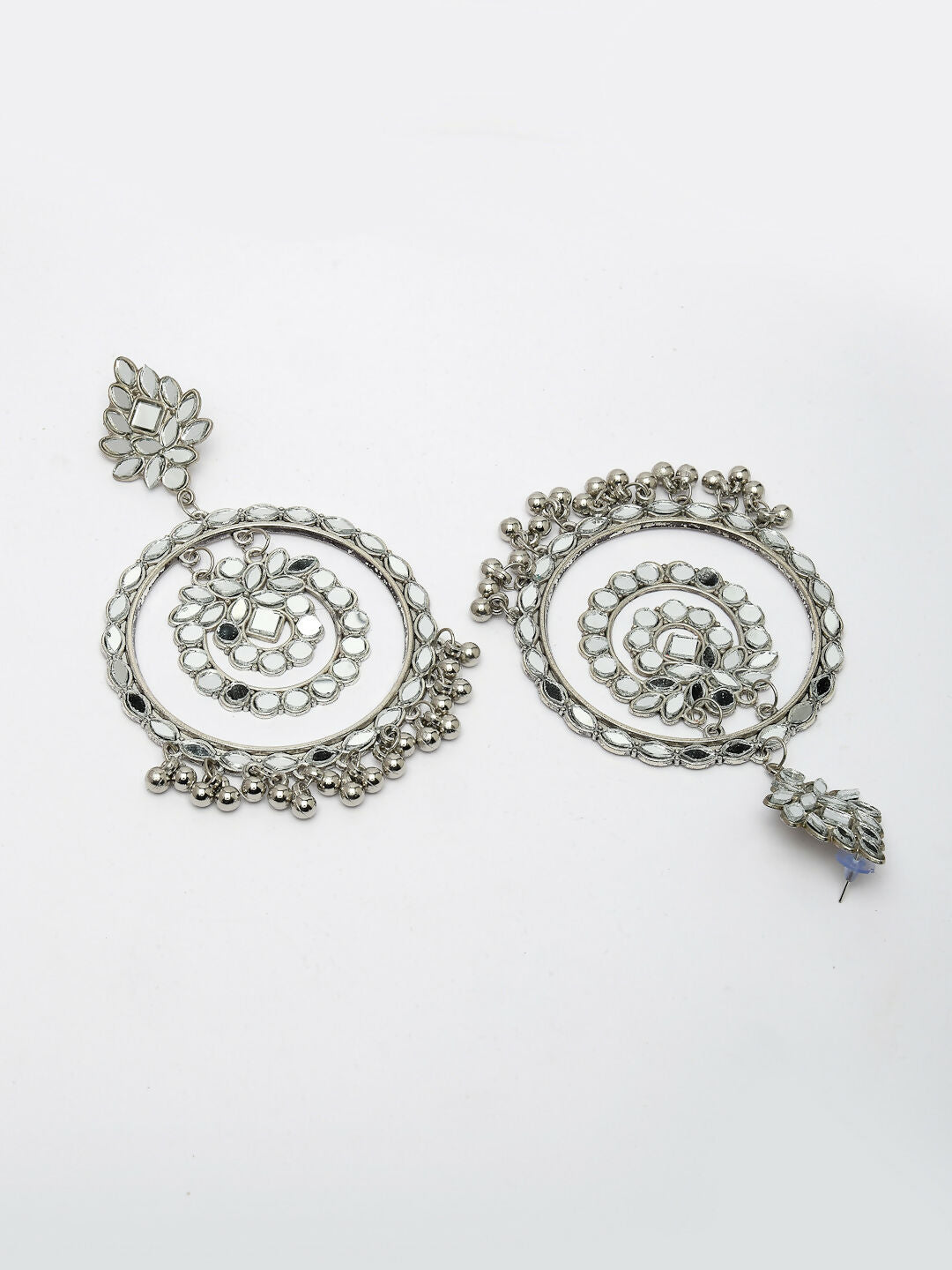 NVR Women's Silver-Toned Mirror Work Oxidised Contemporary Drop Earrings - Distacart
