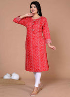 Miravan Women's Festive Wear Red Bandhani Printed Straight Kurta