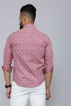 Miravan Men's Pink Spread Collar Floral Print Casual Shirt