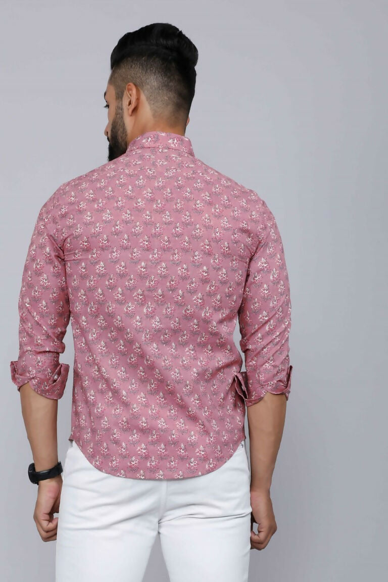 Miravan Men's Pink Spread Collar Floral Print Casual Shirt