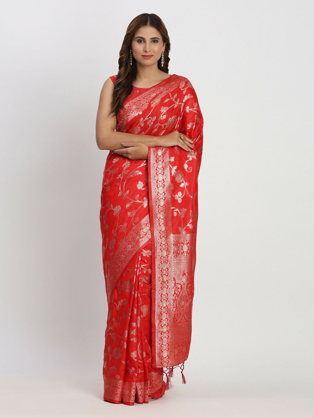 Shree Shyam Fashion Banarasi Silk Red Saree - Distacart