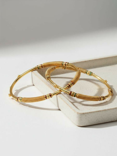 NVR Women Set of 2 Gold Plated Handcrafted Traditional Bangle
