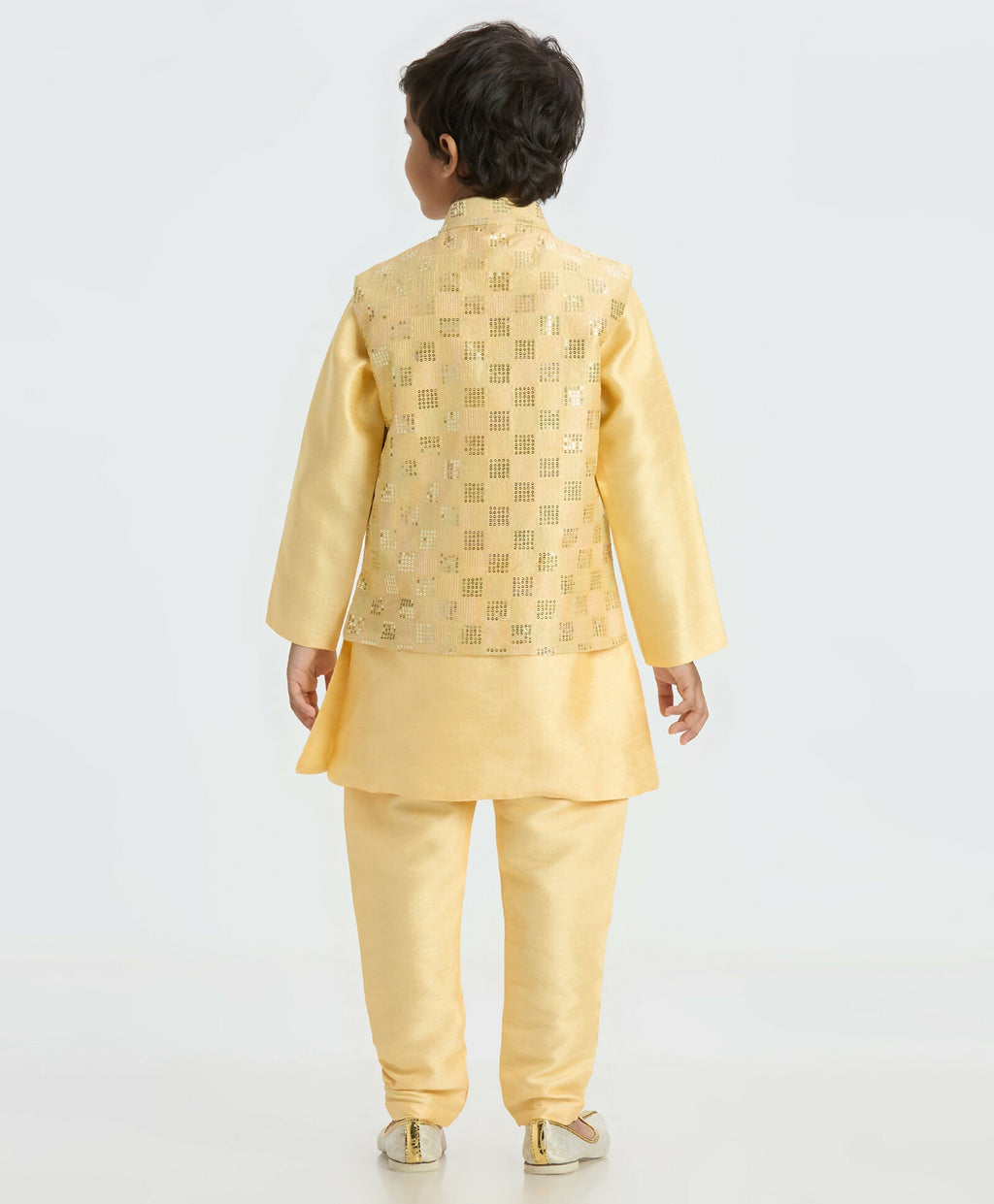 Joban Fashion Kids Island Elegant Box Sequence work Nehru Jacket Full Sleeves Kurta, Pyjama Set - Golden - Distacart