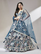 House of Panchhi Navy blue Net Sequinse Work Lehenga & Blouse with Dupatta