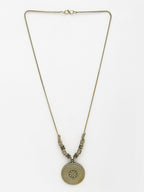 NVR Women's Gold-Polished Circular Shape Pendant with Chain