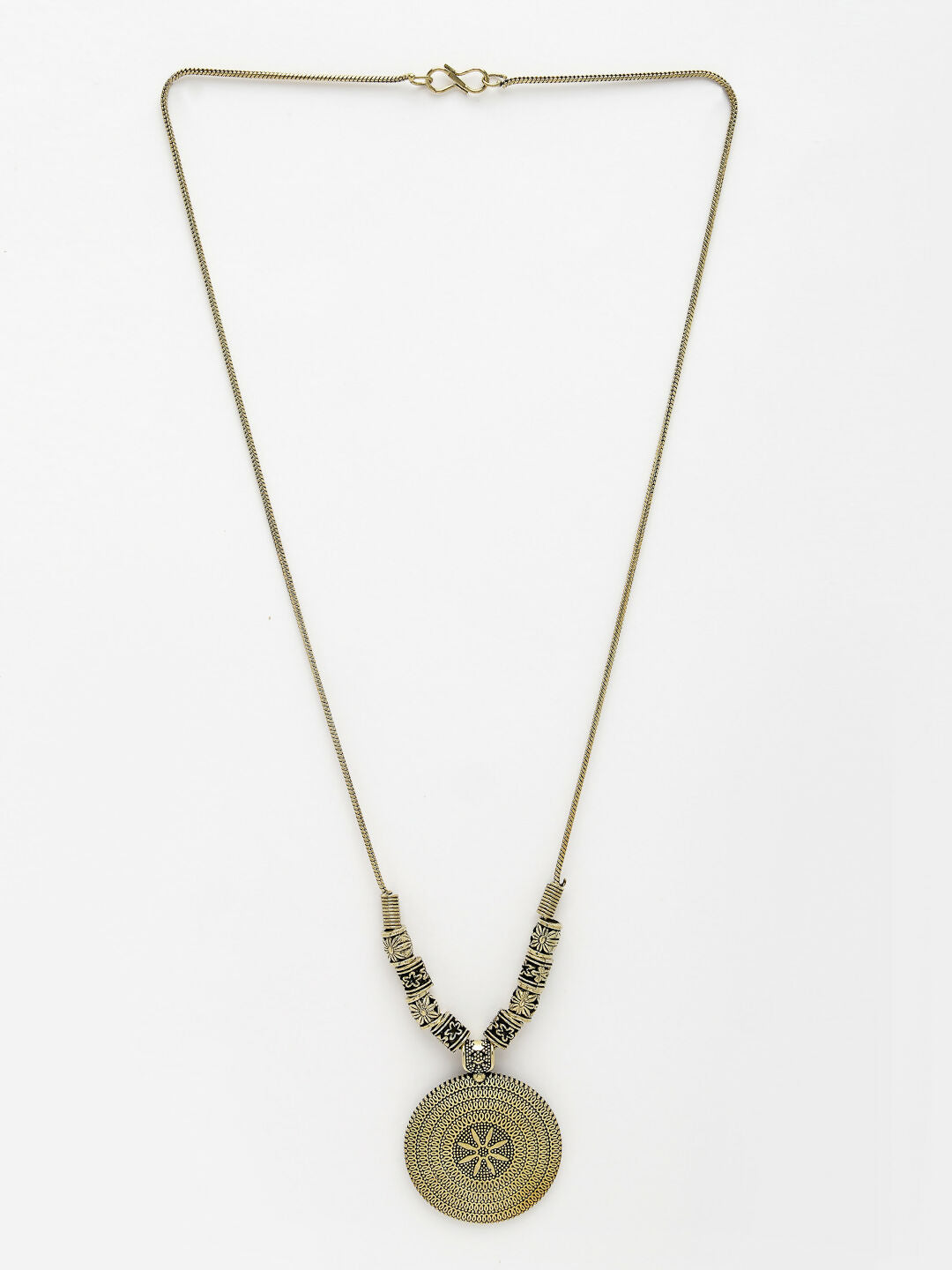 NVR Women's Gold-Polished Circular Shape Pendant with Chain