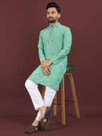 Anaita Turquoise Embroidered Silk Straight Kurta