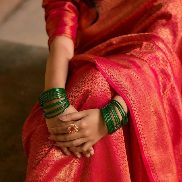 DEIANA'S Beautiful Designer Golden zari Soft Lichi Silk Saree - Red
