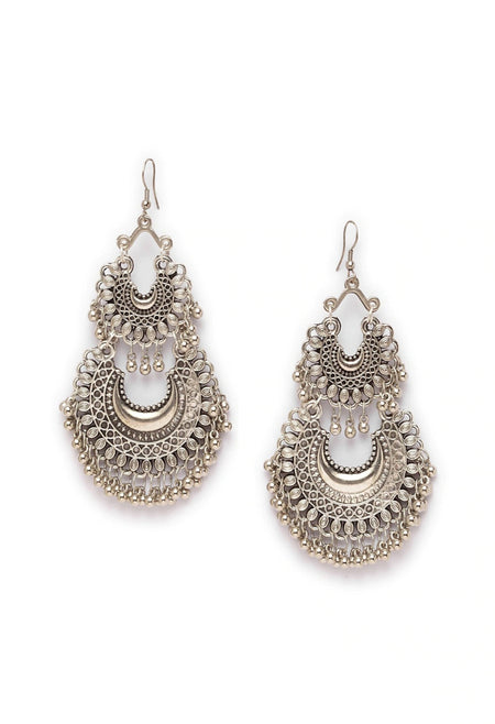 Mominos Fashion Johar Kamal Silver-Plated Chandbali Earrings For Women