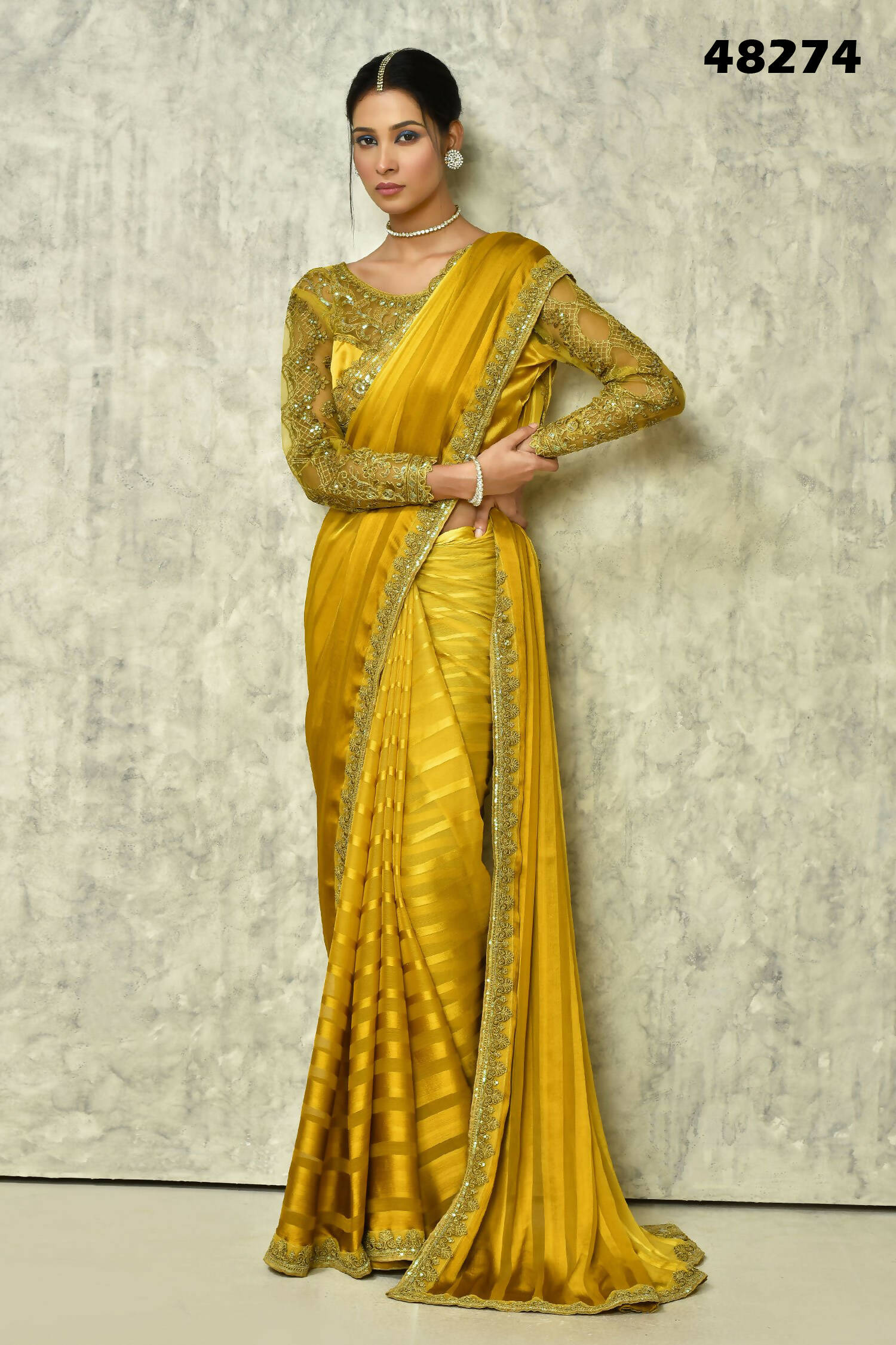 Mustard Silk Solid Designer Saree with Blouse - Purvi