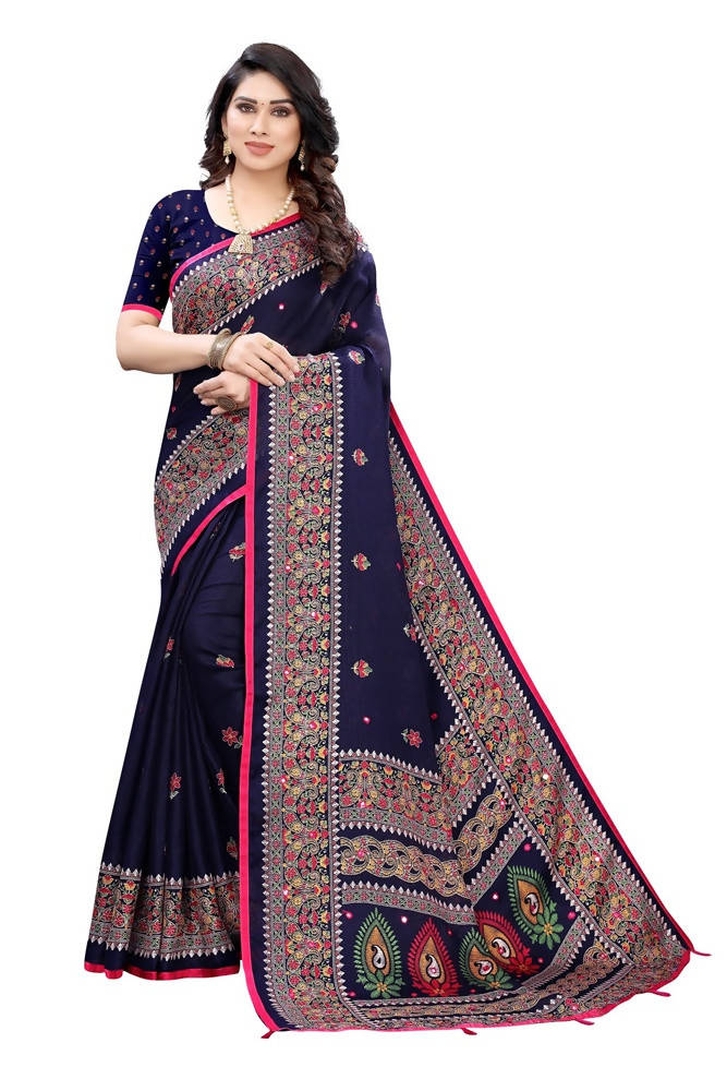 Vamika Blue Jute Silk Mirror Work Saree