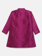 Ahalyaa Purple Poly Silk Solid Kids Kurta Churidar Set For Boys