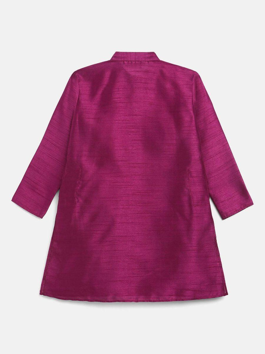 Ahalyaa Purple Poly Silk Solid Kids Kurta Churidar Set For Boys