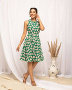 FIORRA Women's Green Georgette Floral Printed Western Dress - Distacart