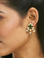 Nuyug 22K Gold-Plated Elegant Kundan & Green Stone Studded Pearl Drops Studs - Distacart
