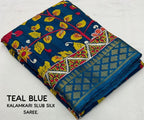 Blue Slub Silk Printed Saree with Unstitched Blouse - Hiral Fashion