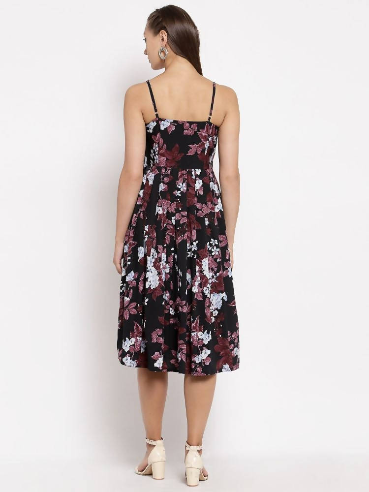 Myshka Women's Multi Color Crepe Printed Sleeveless Square Neck Casual Dress