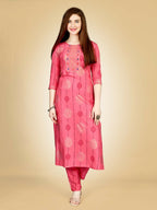 Jyoti Fashion Women's Pink Viscose Rayon Embroidered Kurta Pant Set