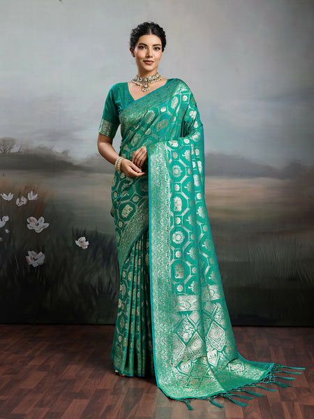 Shree Shyam Fashion Rama Green Silk Blend Saree