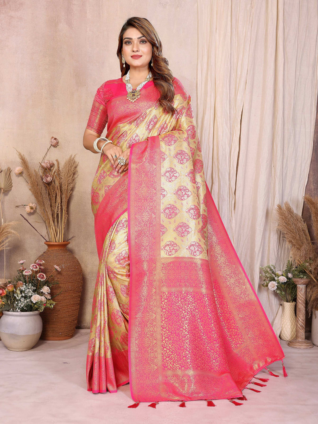 Aastha Fashion Yellow Banarasi Tissue Silk Weaving Saree - Distacart