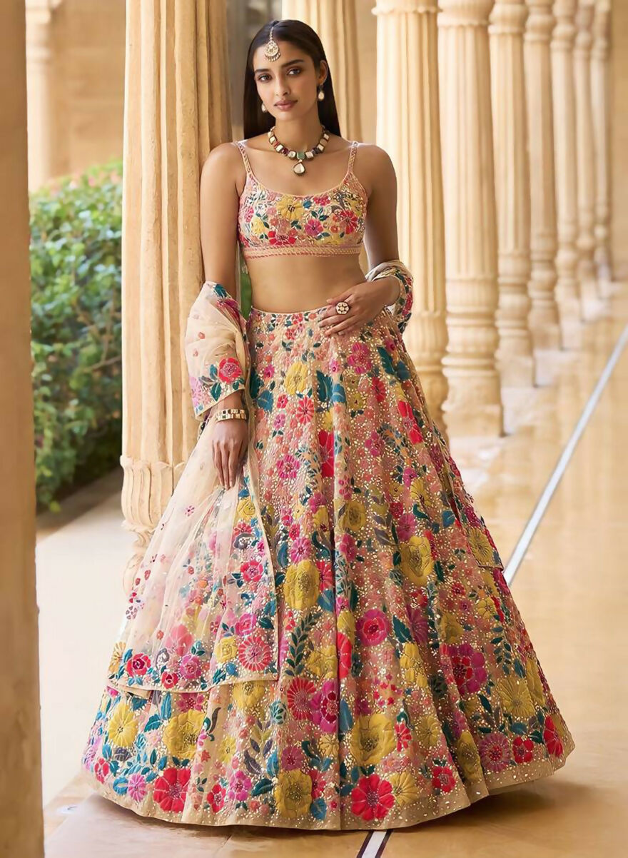 Jyoti Fashion Multicolor Thread & 5mm Sequence Embroidery Georgette Lehenga Choli with Dupatta
