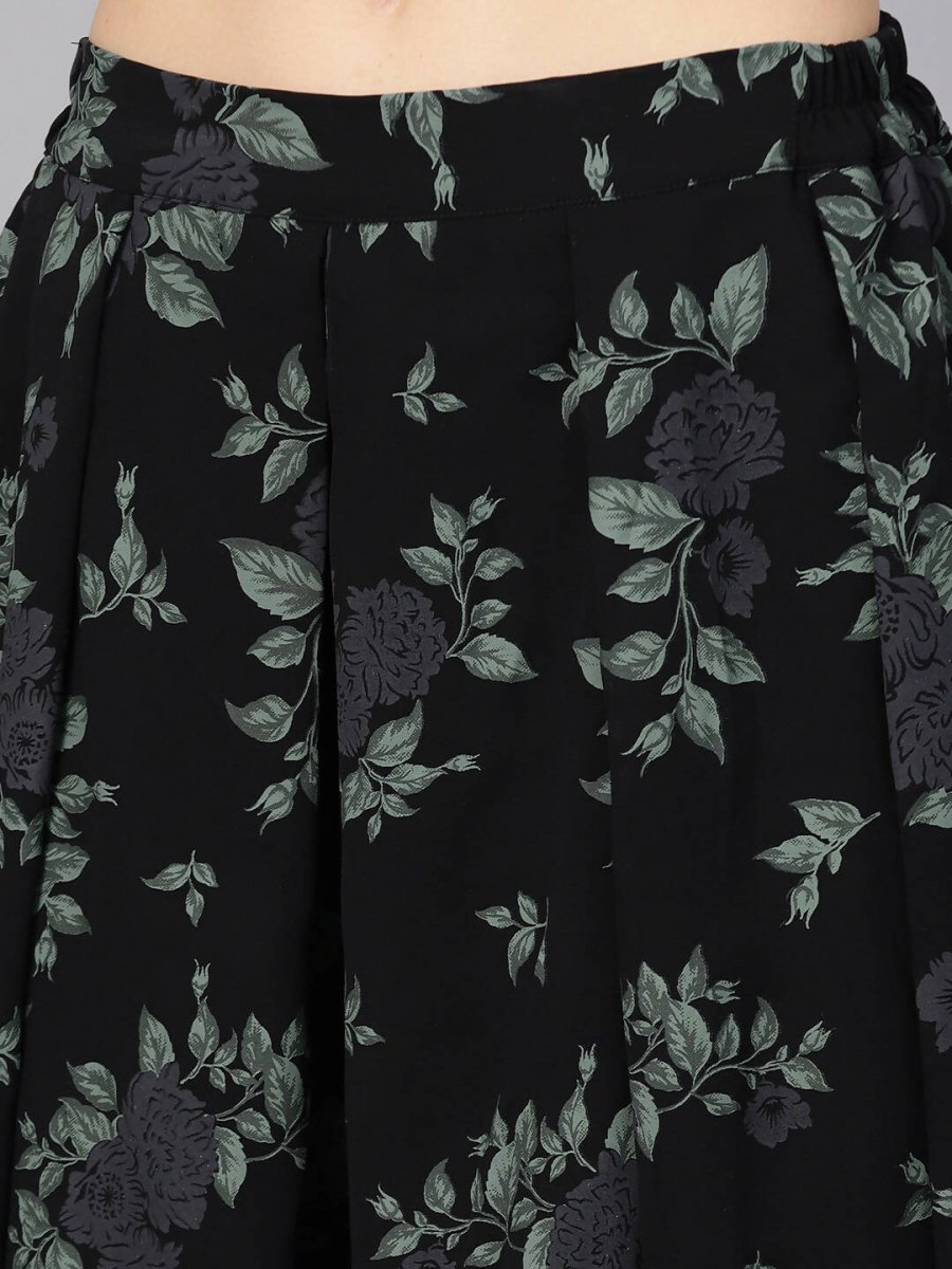 Ahalyaa Black Georgette Crepe Printed Top Palazzo Set With Jacket - Distacart