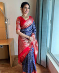 DEIANA'S Beautiful Designer Golden zari Soft Lichi Silk Saree - Blue