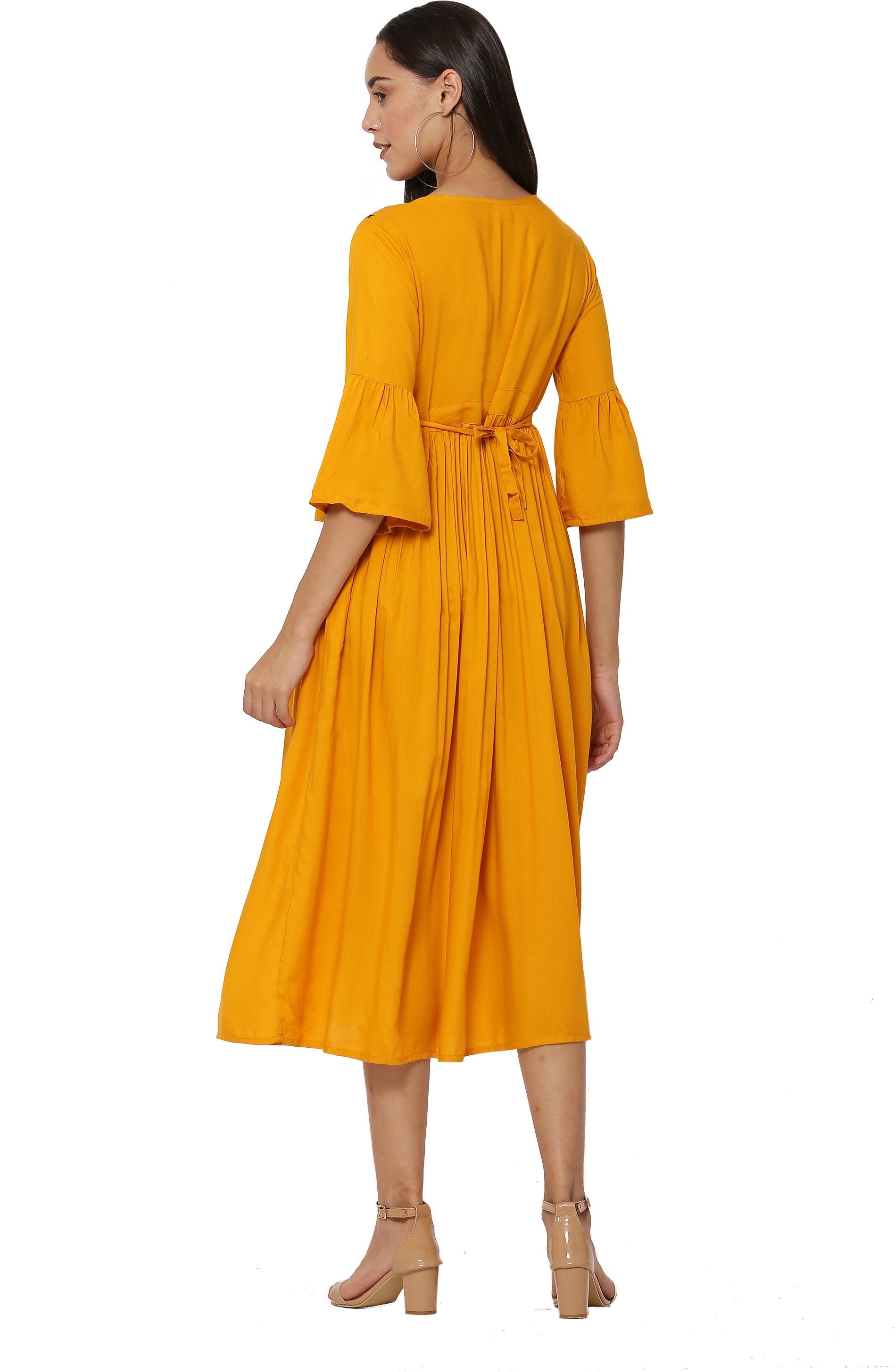 PAVONINE Mustard Color Embroidery Work With Button Dress For Women - Distacart