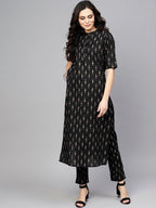 Antaran Black Pure Cotton Printed Kurta Pant Set - Distacart
