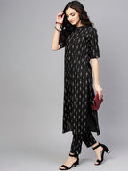 Antaran Black Pure Cotton Printed Kurta Pant Set - Distacart