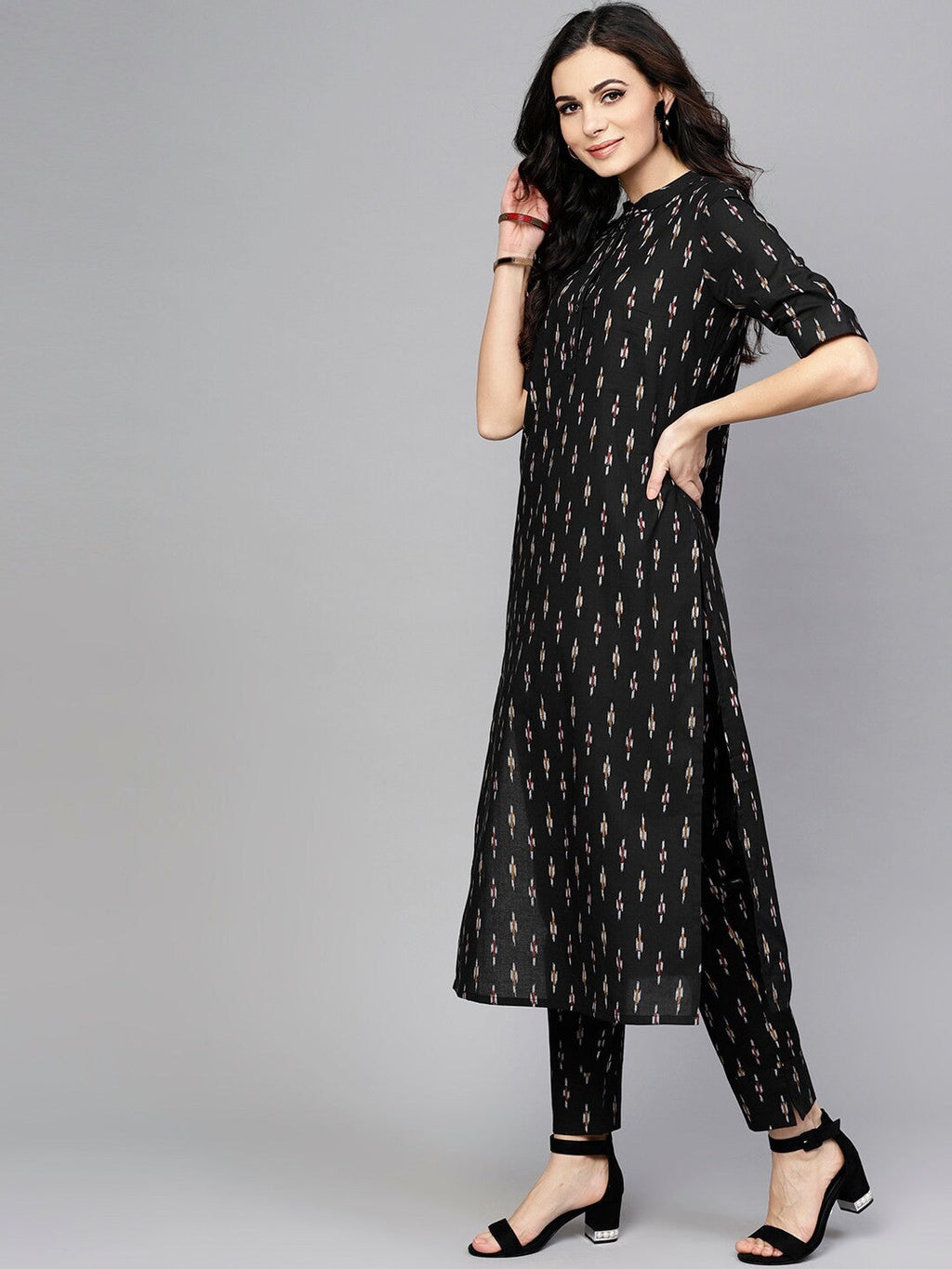 Antaran Black Pure Cotton Printed Kurta Pant Set - Distacart
