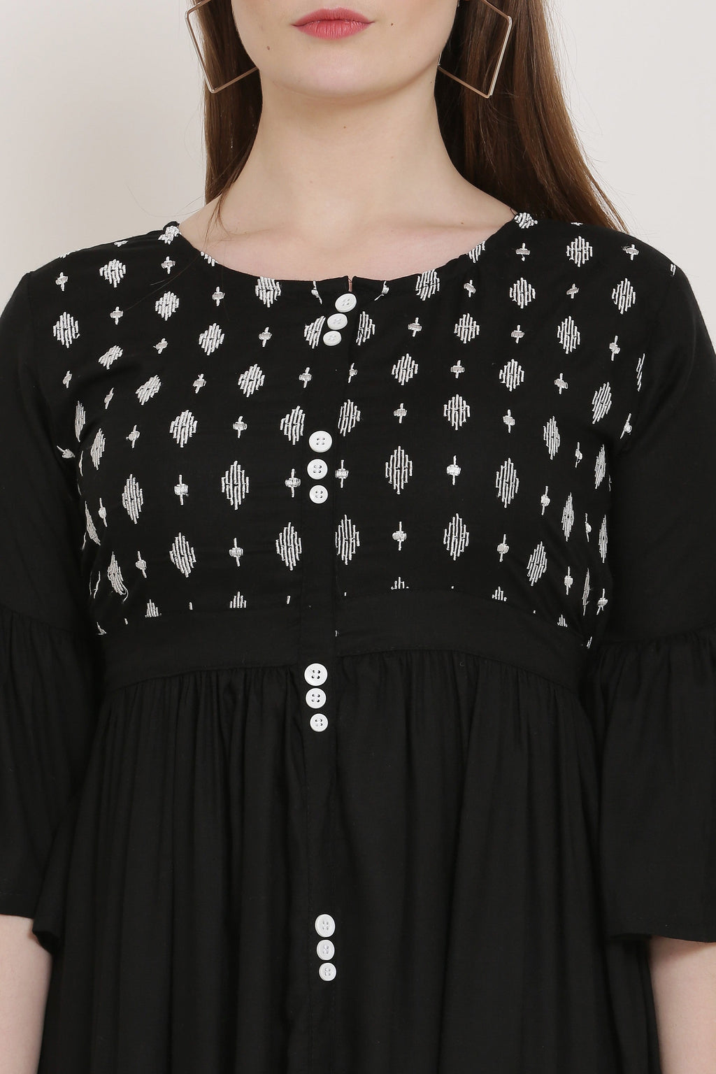 PAVONINE Black Color Embroidery Work With Button Dress For Women - Distacart