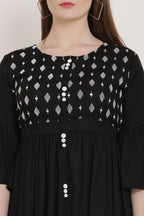 PAVONINE Black Color Embroidery Work With Button Dress For Women - Distacart