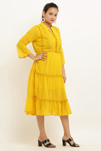 PAVONINE Pum Pum & Lace Inserted Mustard Color Dress For Girls & Women - Distacart