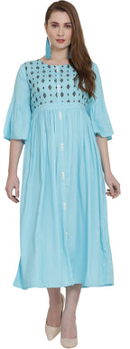 PAVONINE Firozi Color Embroidery Work With Button Dress For Women - Distacart