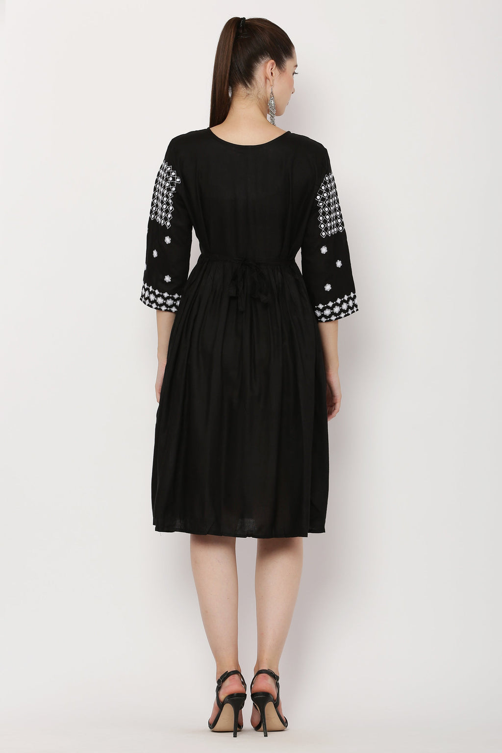 PAVONINE Black Color Polka Dots Embroidery Dress For Women - Distacart