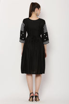 PAVONINE Black Color Polka Dots Embroidery Dress For Women - Distacart