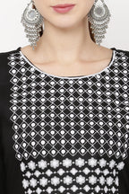 PAVONINE Black Color Polka Dots Embroidery Dress For Women - Distacart