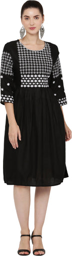 PAVONINE Black Color Polka Dots Embroidery Dress For Women - Distacart