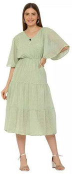 PAVONINE Micro Dots V-Neck Georgette Fabric Pista Dress For Women - Distacart