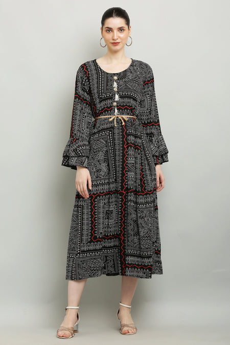 PAVONINE Black Color White Printed Kurta For Women