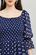 PAVONINE Polka Dots Body Kansai Navy Blue Dress For Women - Distacart