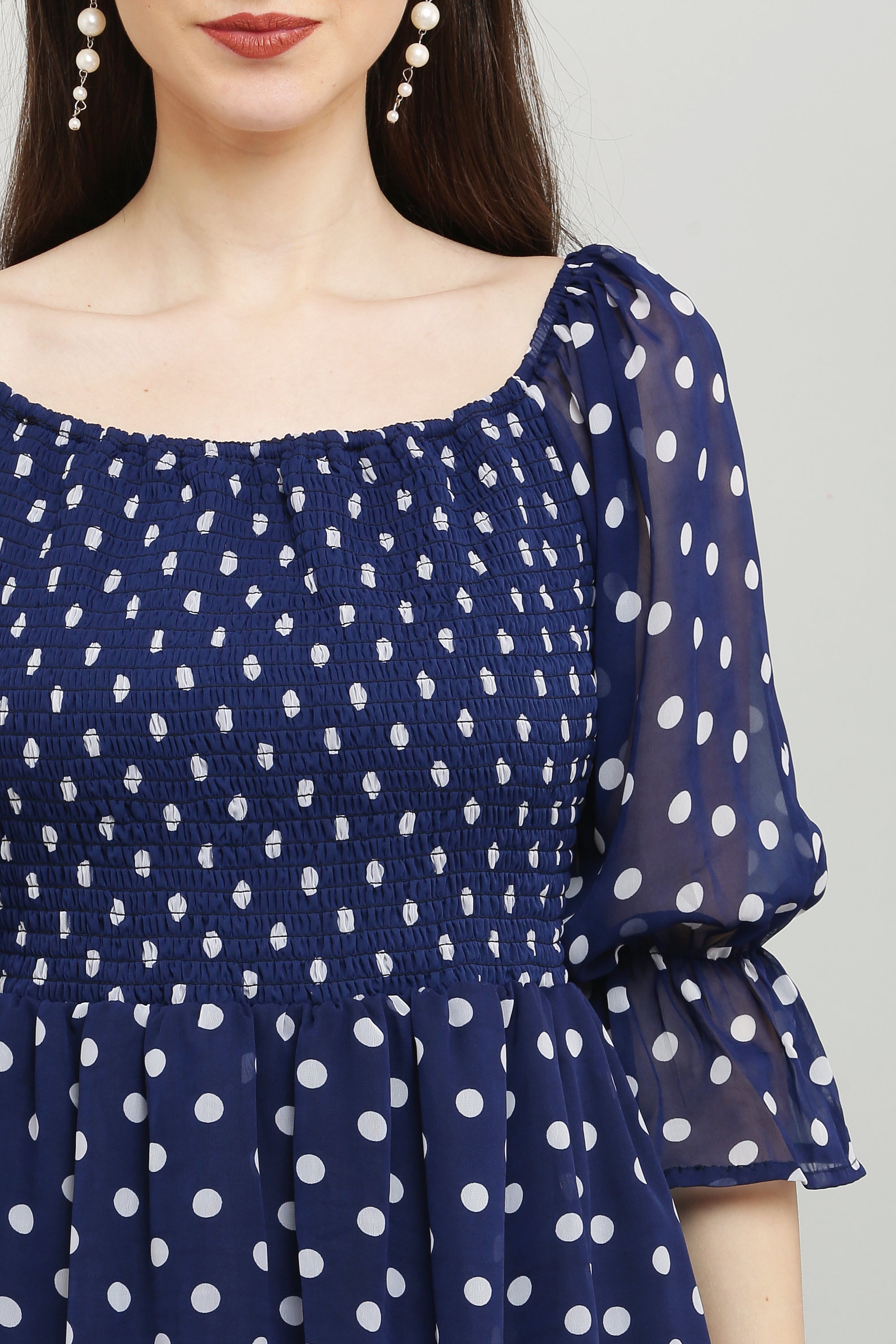 PAVONINE Polka Dots Body Kansai Navy Blue Dress For Women - Distacart