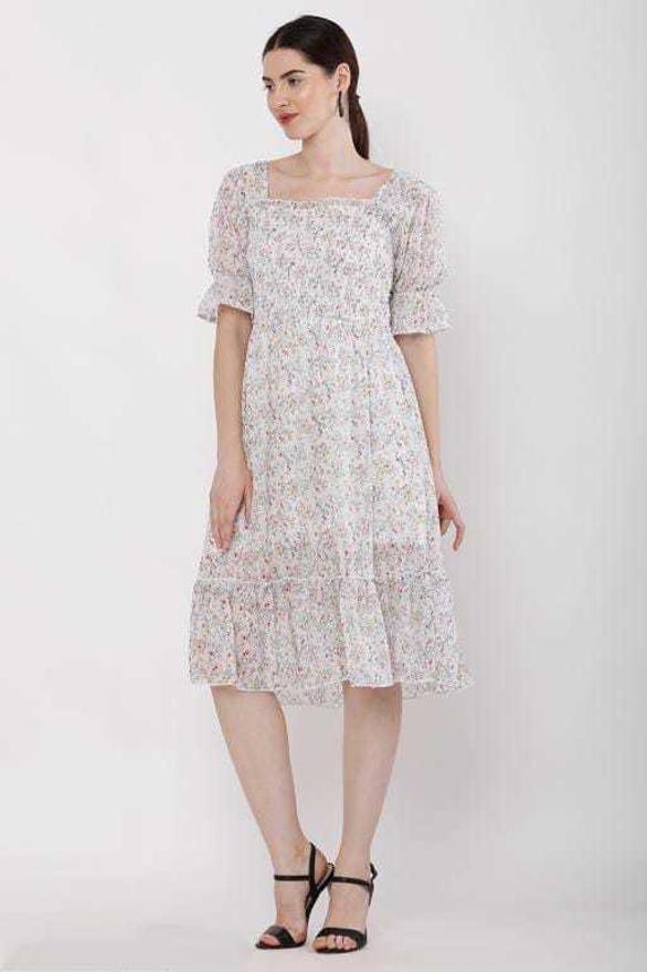 PAVONINE White Color Georgette Fabric Body Kansai Midi For Girls - Distacart