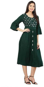 PAVONINE Bottle Green Color Embroidery Work With Button Dress For Women - Distacart