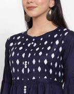 PAVONINE Navy Blue Color Embroidery Work With Button Dress For Women - Distacart