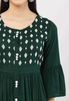 PAVONINE Bottle Green Color Embroidery Work With Button Dress For Women - Distacart