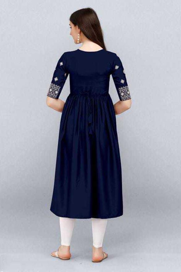 PAVONINE Navy Blue Color Burfi Design Embroidery Dress For Women - Distacart