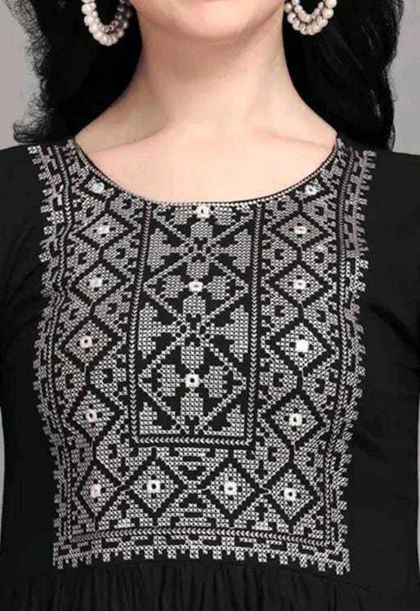 PAVONINE Black Color Burfi Design Embroidery Dress For Women - Distacart