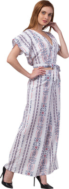 PAVONINE White Color Printed Crop Top And Flared Palazzo Set For Girls & Women - Distacart